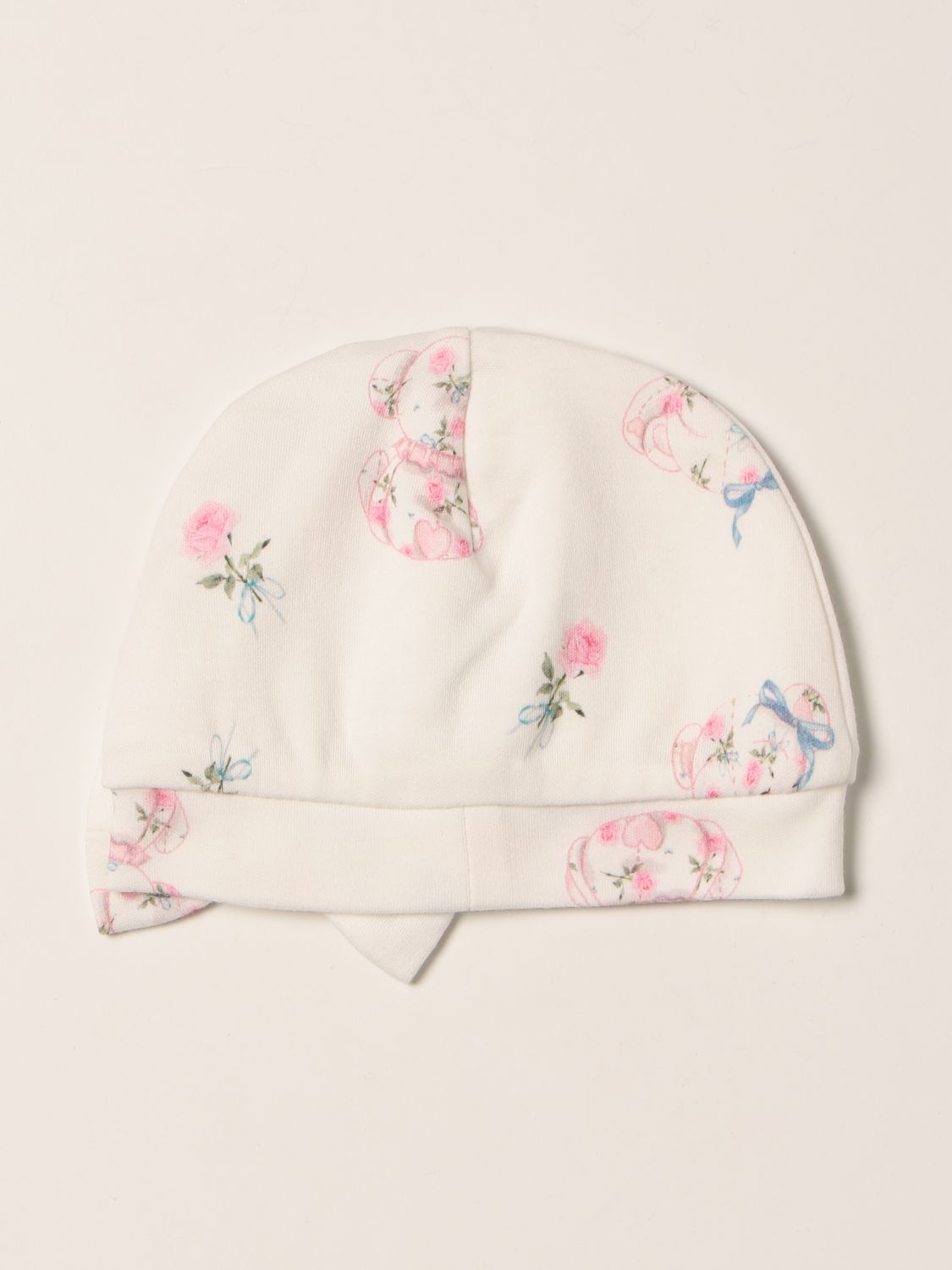 Cappello neonato Monnalisa: Cappello a berretto Monnalisa con stampa fiori bianco 2