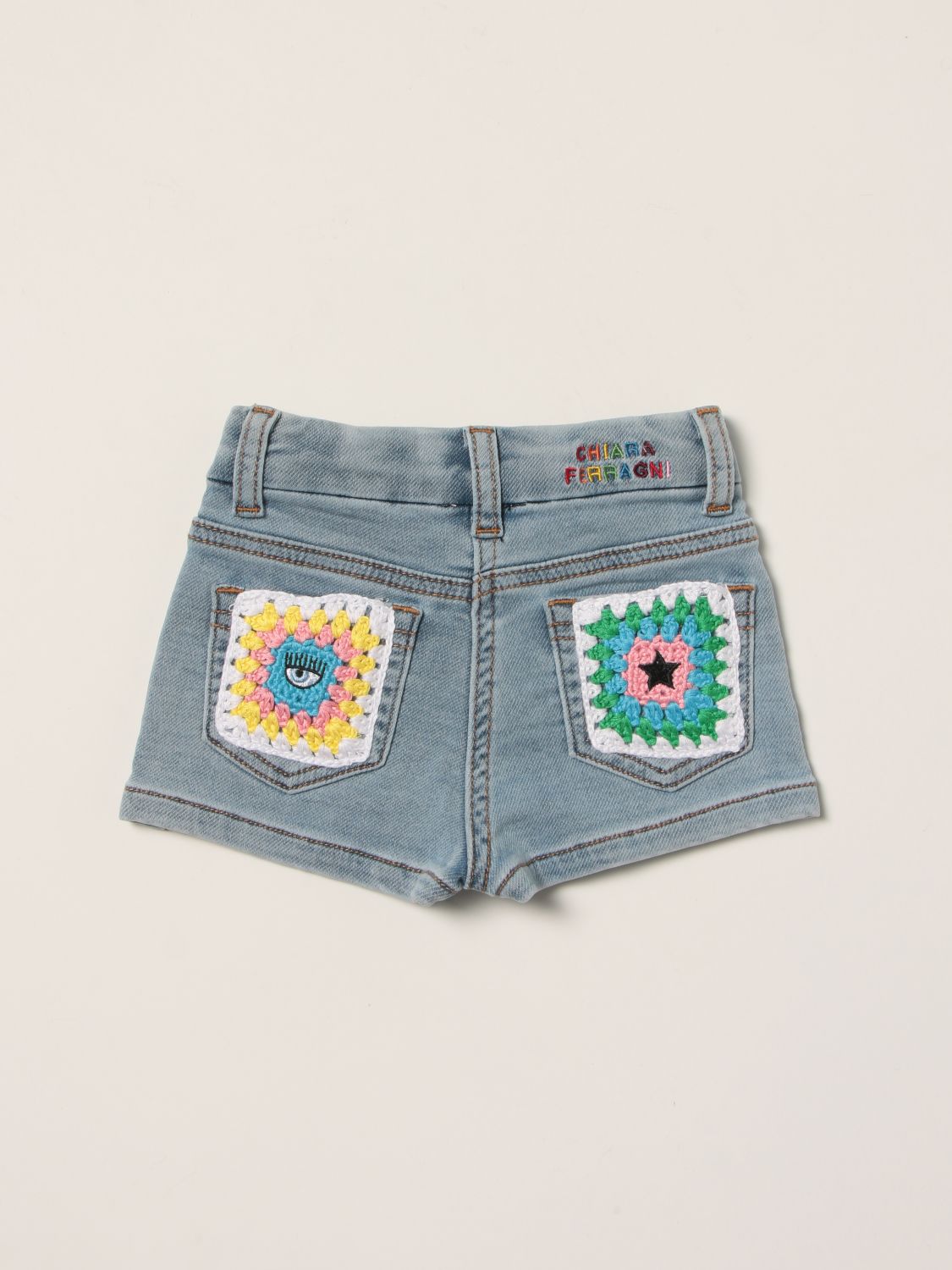 Chiara Ferragni denim shorts with crochet pockets