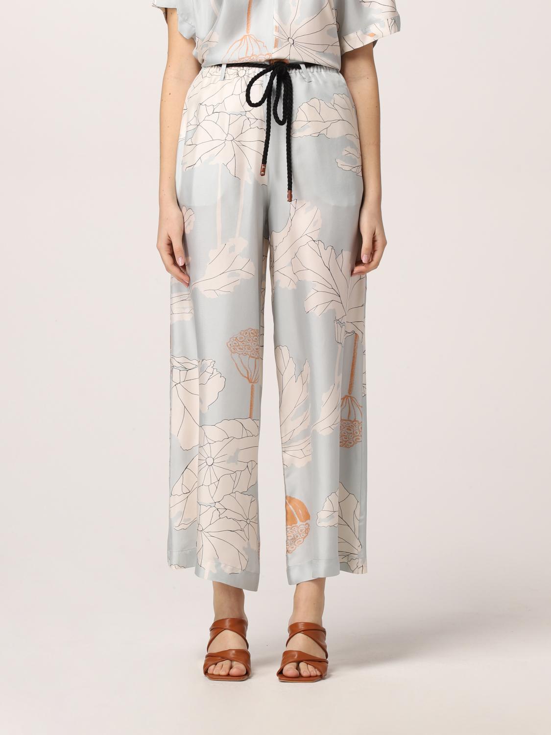 ALYSI: Pantalone cropped in seta con stampa a fiori - Azzurro | Pantalone  Alysi 102135P2002 GIGLIO.COM