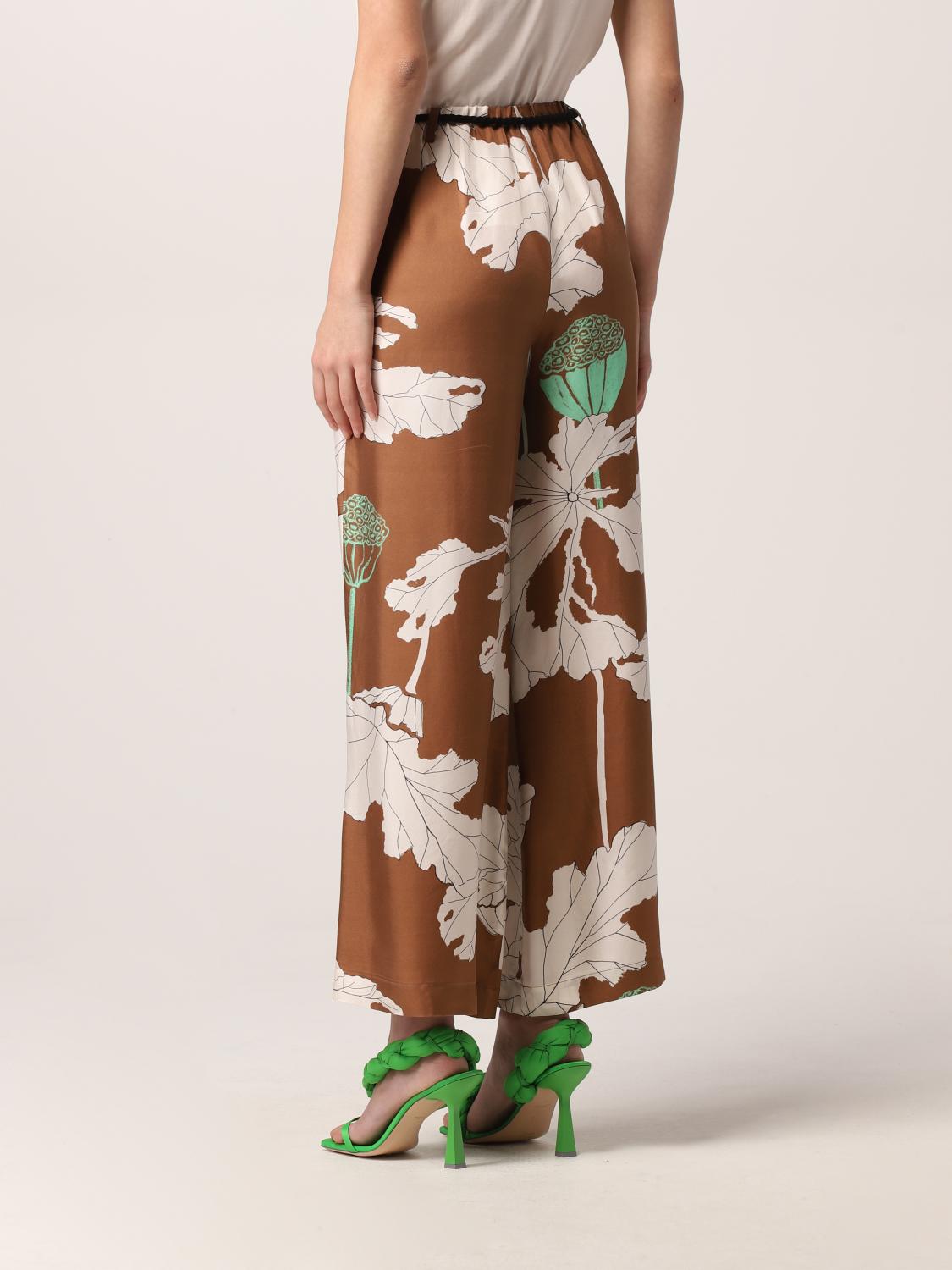 ALYSI: Pantalone cropped in seta con stampa a fiori - Marrone | Pantalone  Alysi 102135P2002 GIGLIO.COM