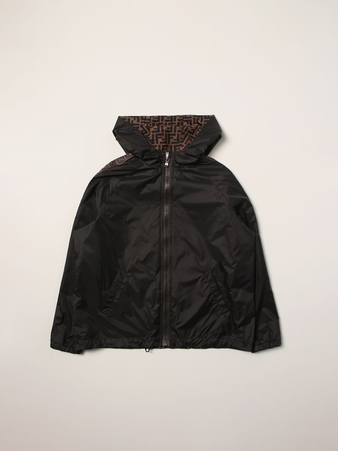 Jacket Fendi: Reversible Fendi jacket with hood and FF logo black 1