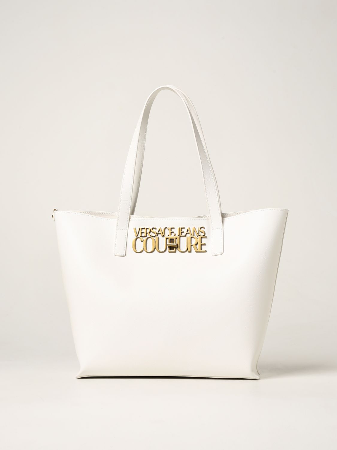VERSACE JEANS COUTURE: tote bag in synthetic leather - White | Versace ...