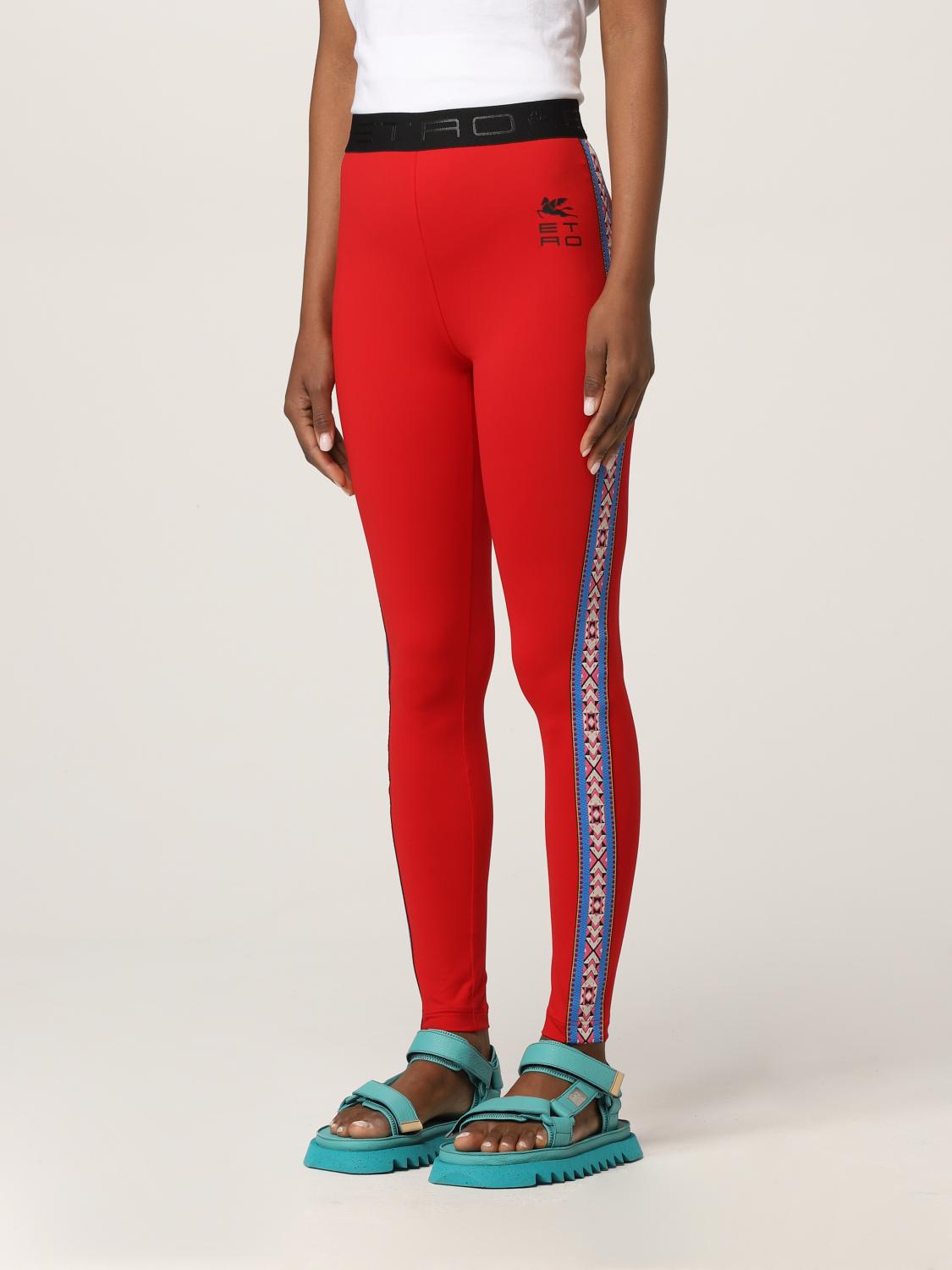 ETRO: Leggings con bande laterali - Rosso | Pantalone Etro 195839757  GIGLIO.COM