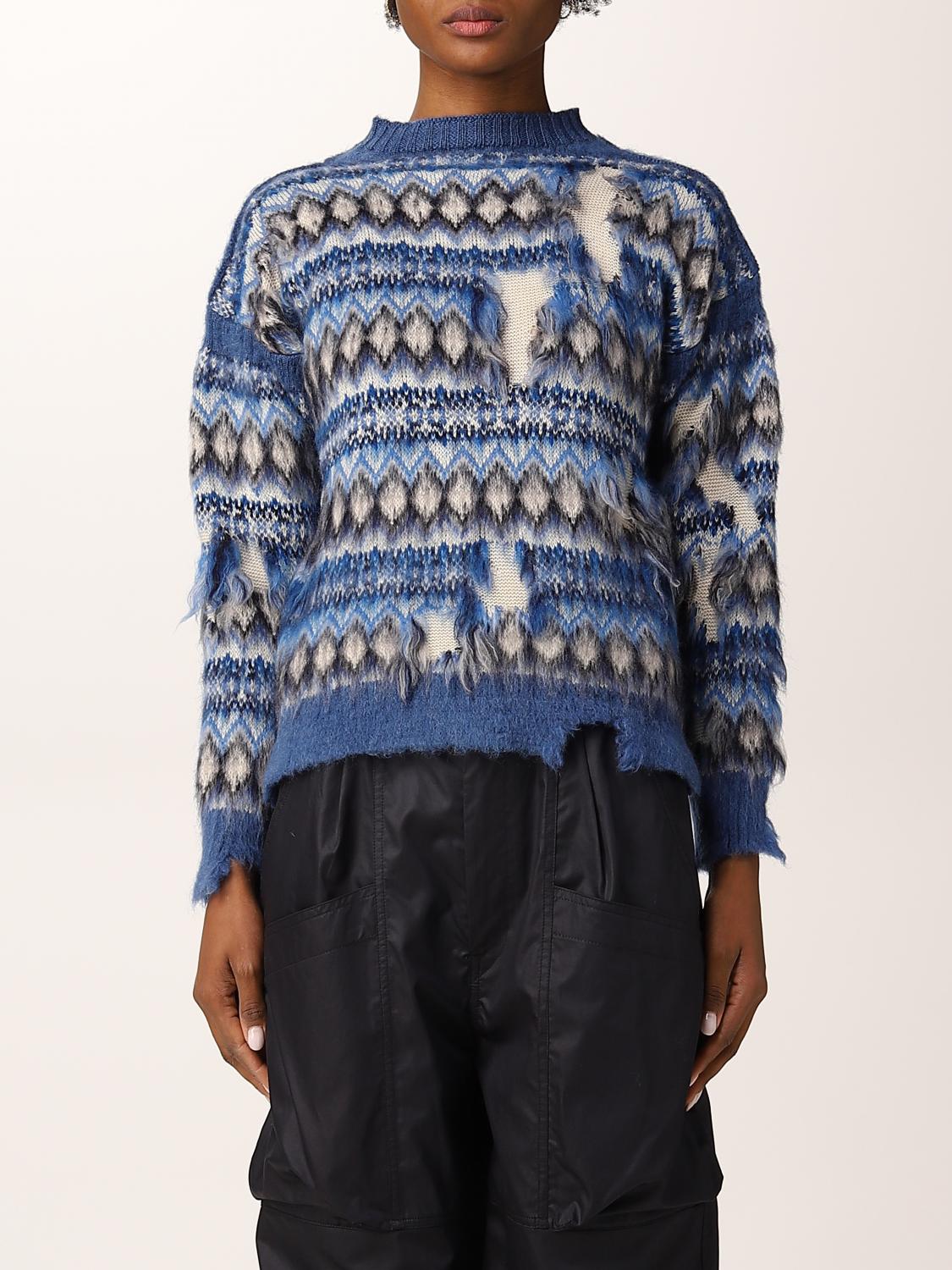 MAISON MARGIELA: worn effect wool and cotton sweater - Blue