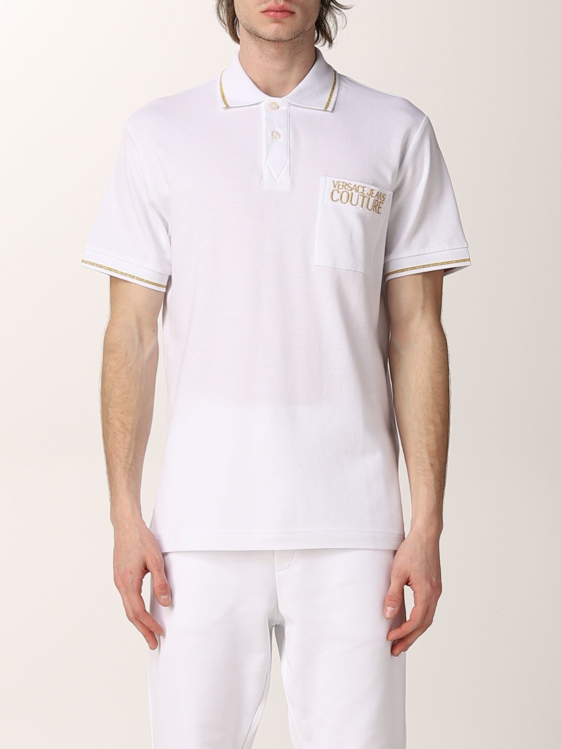 VERSACE JEANS COUTURE: polo shirt with logo - White | Versace Jeans ...