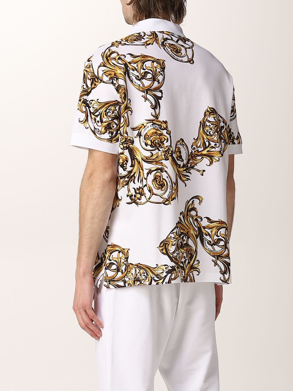 VERSACE JEANS COUTURE: polo shirt with baroque pattern - White | Polo ...