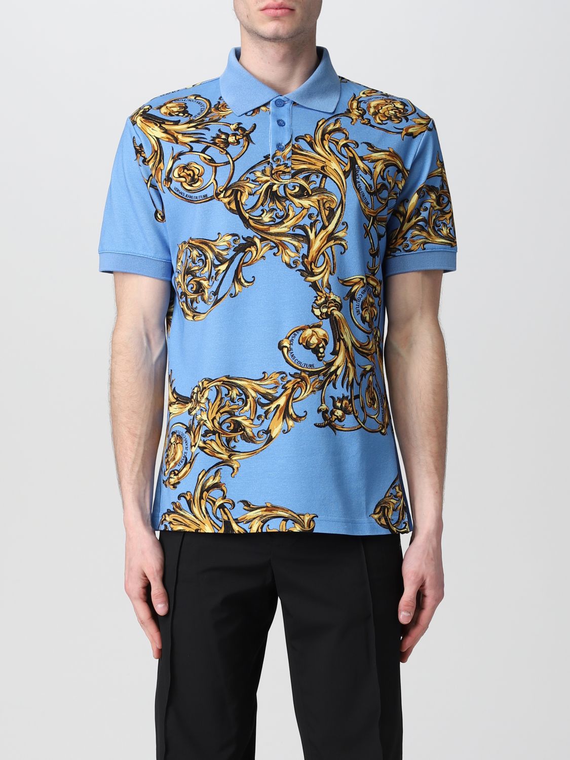Pack to put Fade out instance VERSACE JEANS COUTURE: polo shirt with baroque pattern - Blue | Polo Shirt Versace  Jeans Couture 72GAG6S0JS048 GIGLIO.COM