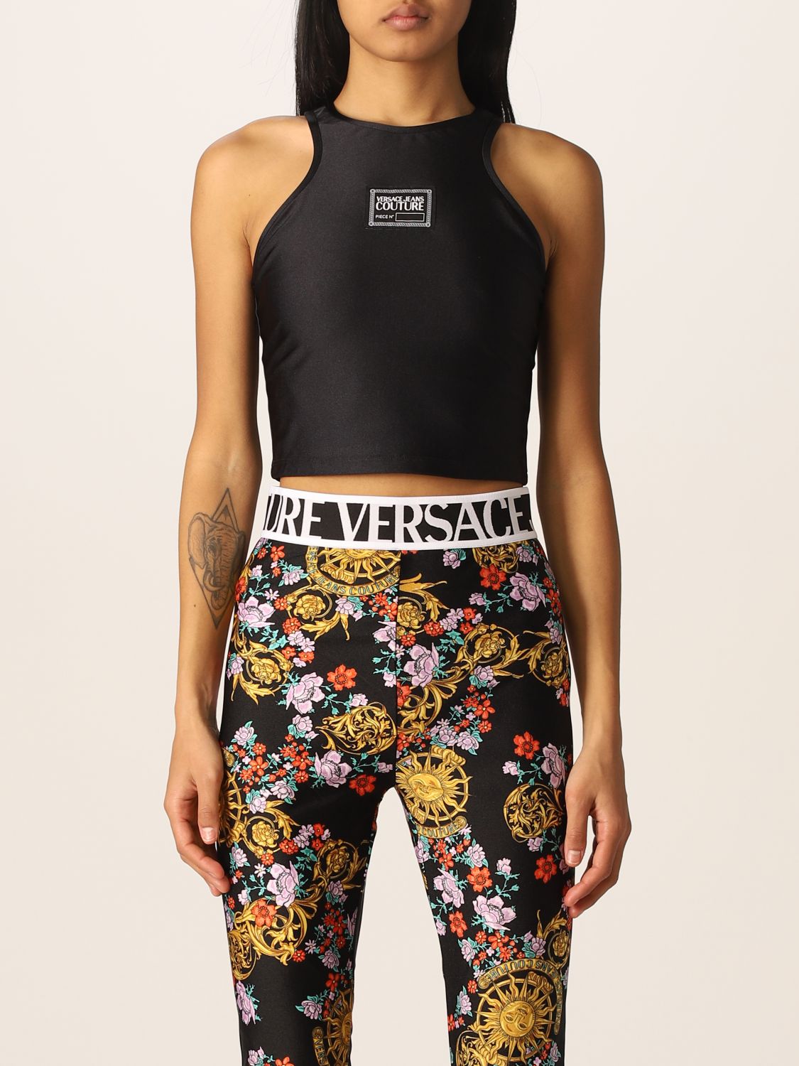 suddenly Compassion Terminal VERSACE JEANS COUTURE: cropped top in stretch nylon - Black | Versace Jeans  Couture top 72HAM601N0008 online on GIGLIO.COM
