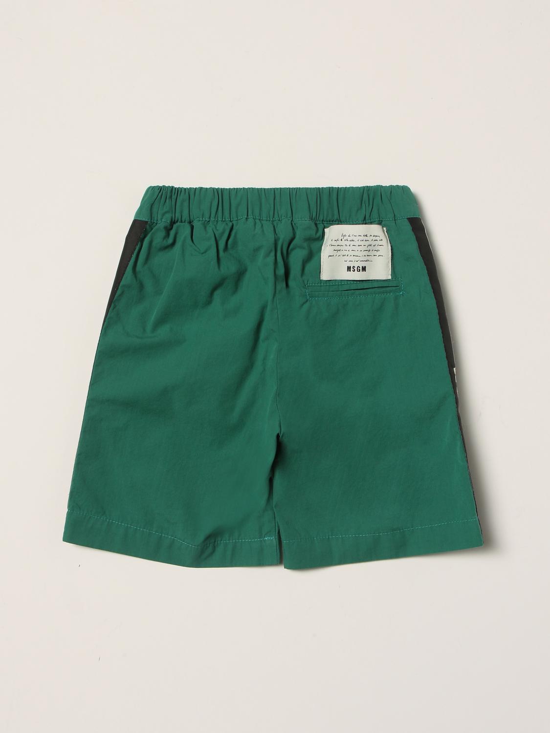 MSGM Boys Green Cotton Logo Shorts