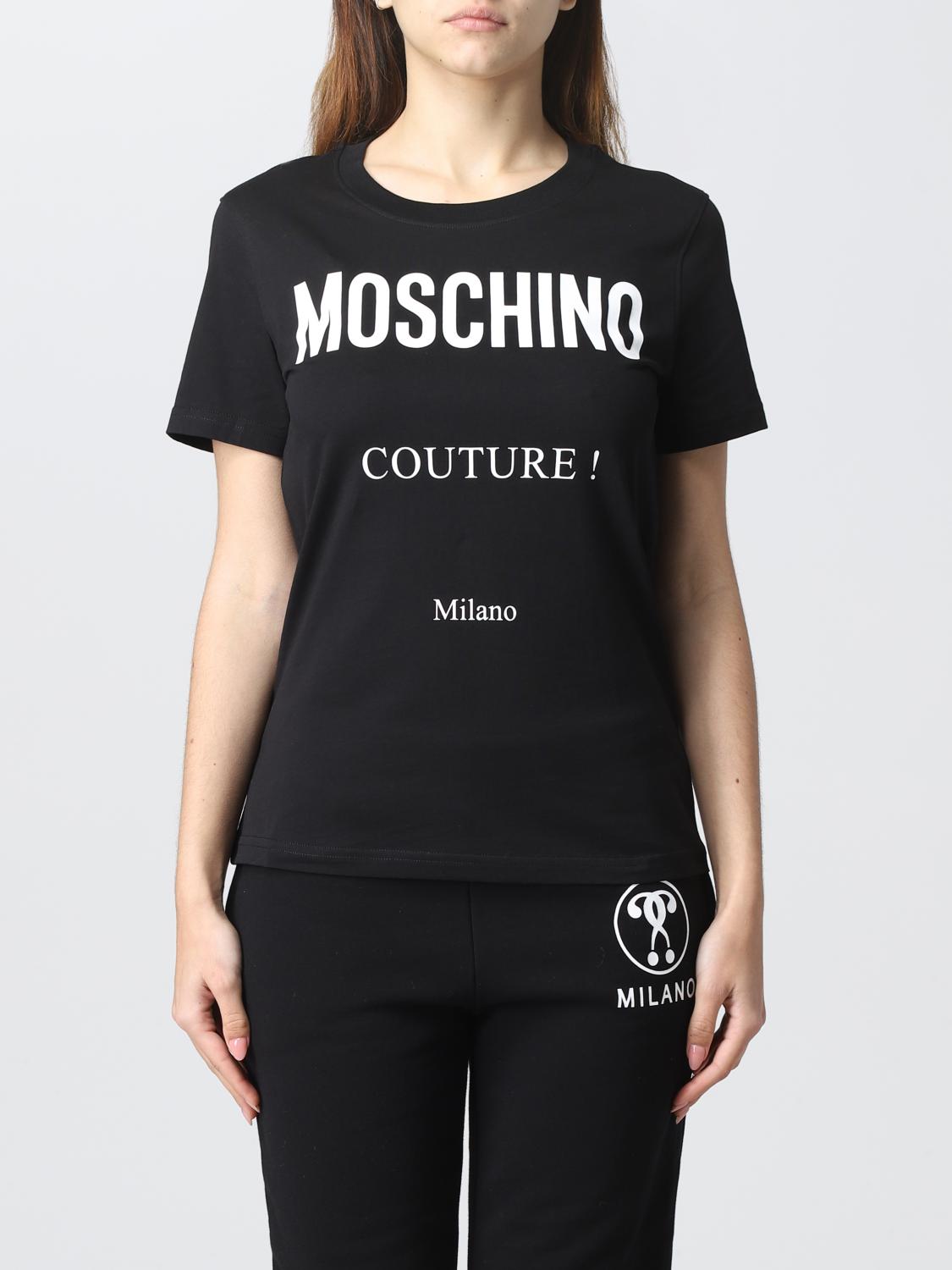 MOSCHINO COUTURE: cotton t-shirt with logo - Black | Moschino Couture t ...