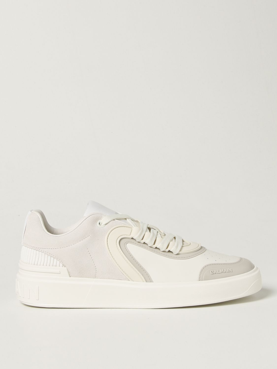 BALMAIN: B-Skate leather and calfskin suede sneakers - White | Balmain ...