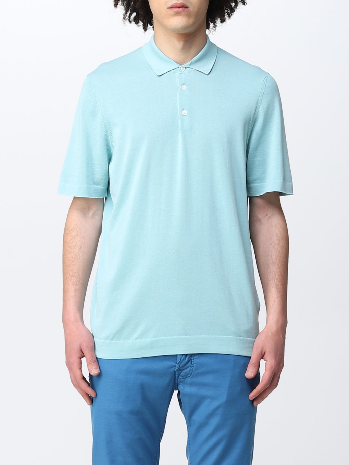 Drumohr Basic Cotton Polo Shirt In Water
