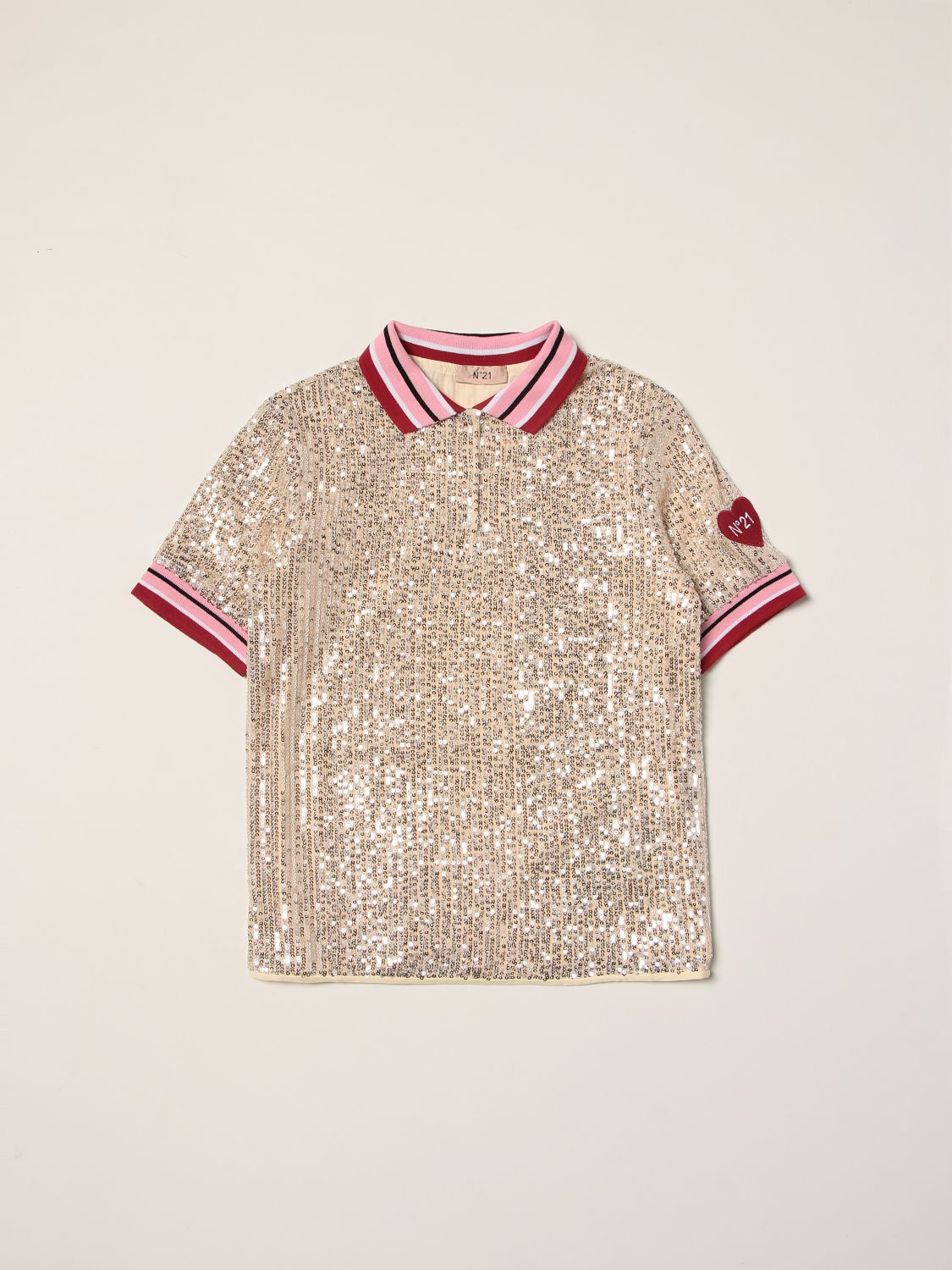 Polo Shirt N° 21: N ° 21 polo shirt with all over sequins yellow cream 1