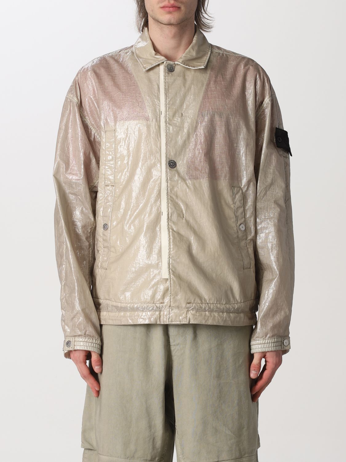 Jacket Stone Island: Stone Island shirt jacket in coated linen sand 1