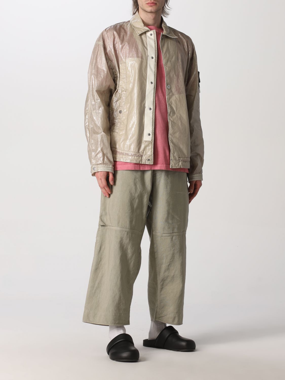 Jacket Stone Island: Stone Island shirt jacket in coated linen sand 2