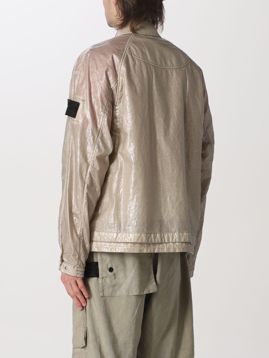 Jacket Stone Island: Stone Island shirt jacket in coated linen sand 3