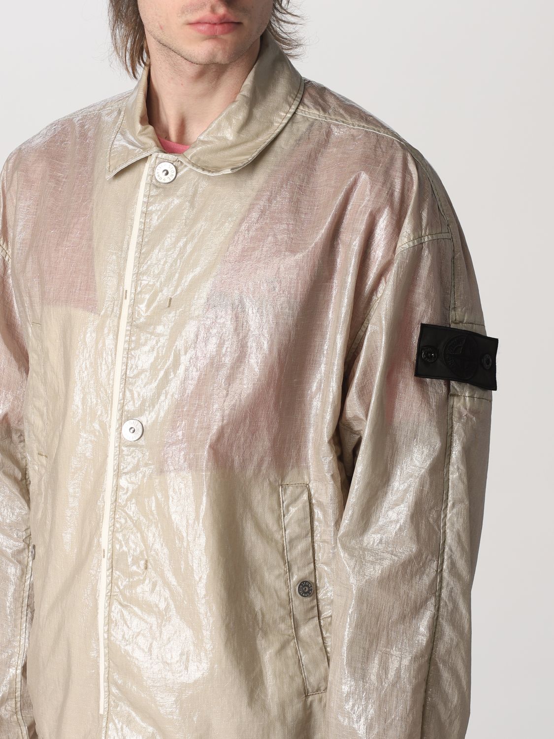 Jacket Stone Island: Stone Island shirt jacket in coated linen sand 5