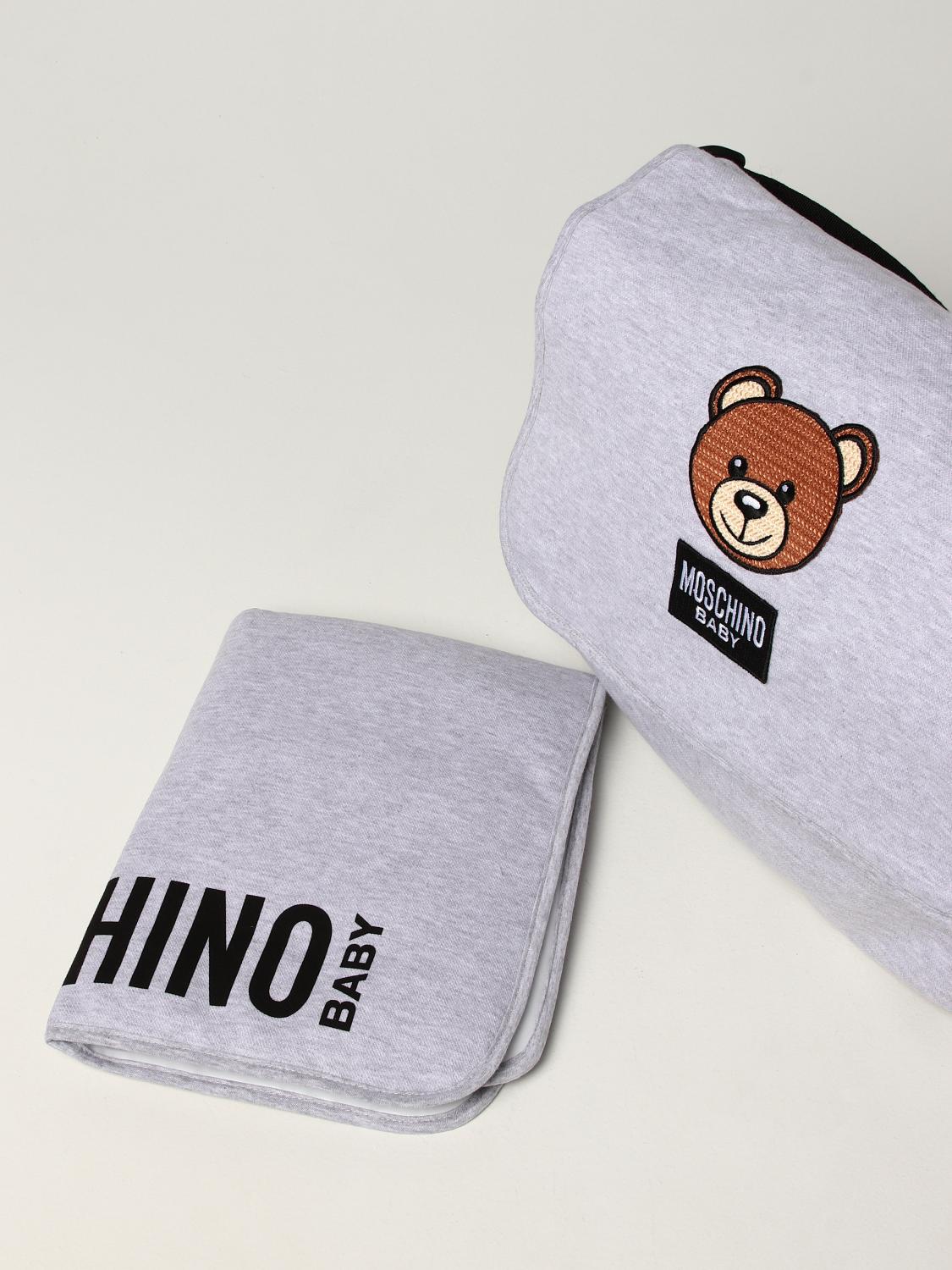 MOSCHINO BABY cotton diaper bag with Teddy patch Grey Moschino