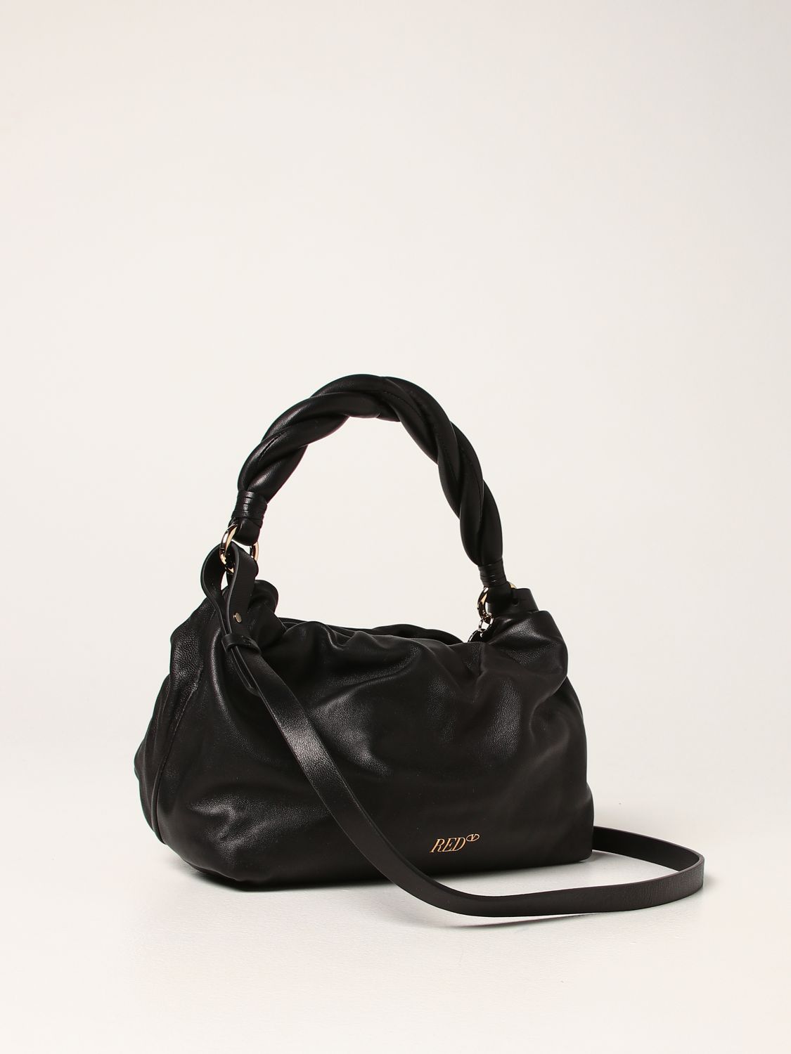 Handbag Red(V): Turnered Red (V) leather bag black 3