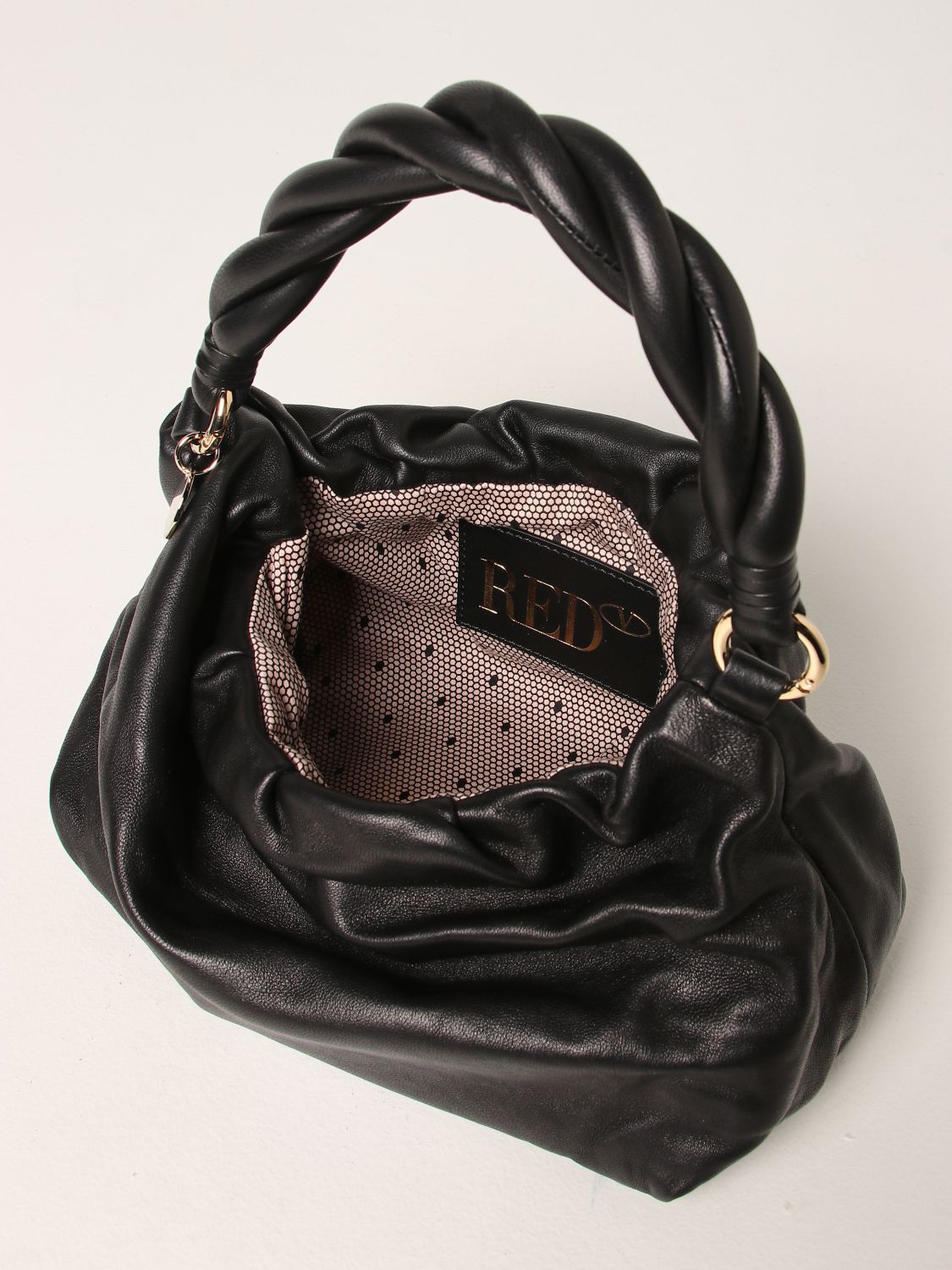 Handbag Red(V): Turnered Red (V) leather bag black 5