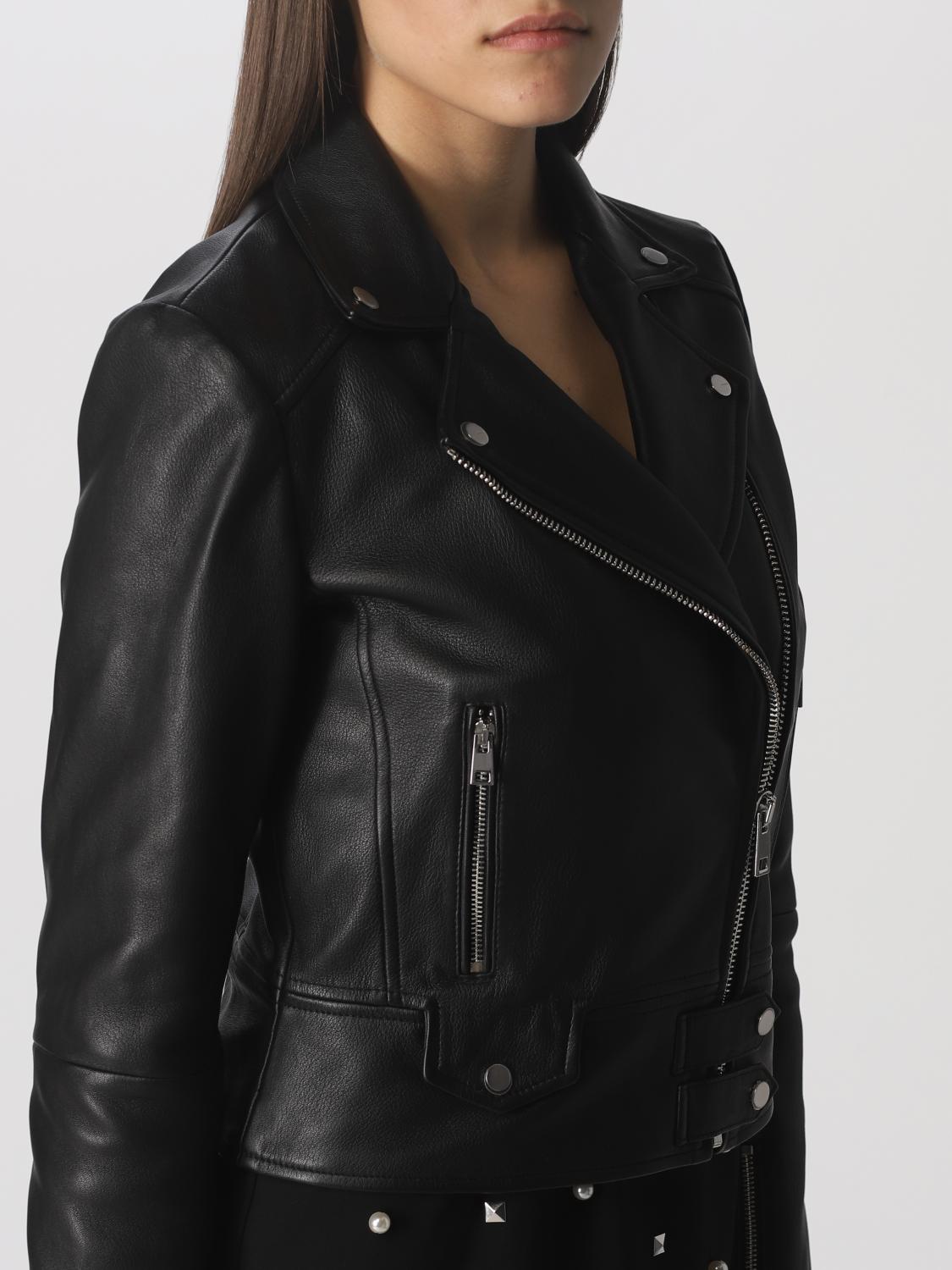 PINKO: cropped leather jacket - Black 