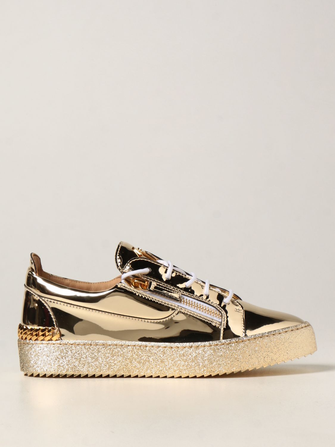 GIUSEPPE ZANOTTI: Frankie laminated synthetic leather sneakers - Gold ...