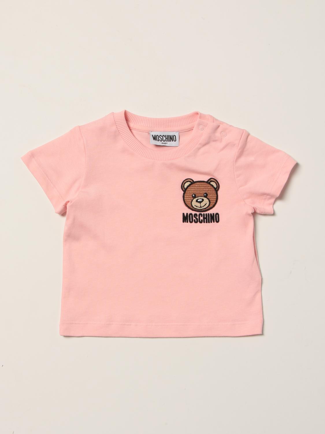 MOSCHINO BABY: cotton t-shirt with Teddy patch - Pink | Moschino Baby t ...