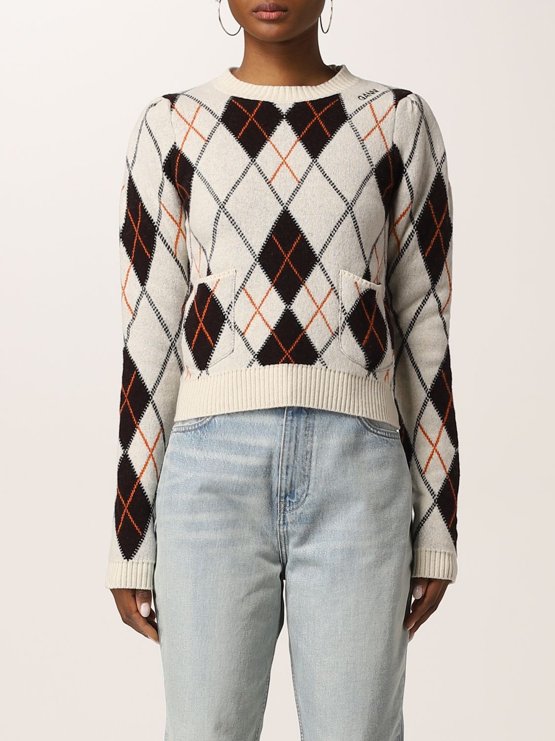 GANNI: sweater in rhombus wool blend - Beige | Ganni sweater K1634 ...