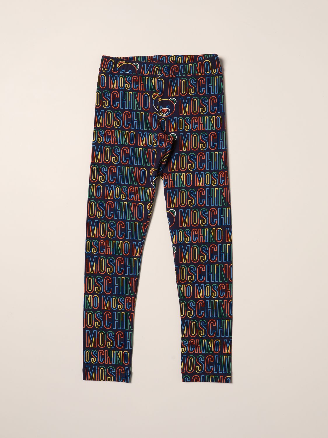 Pants Moschino Kid: Moschino Kid leggings with all-over logo blue 1
