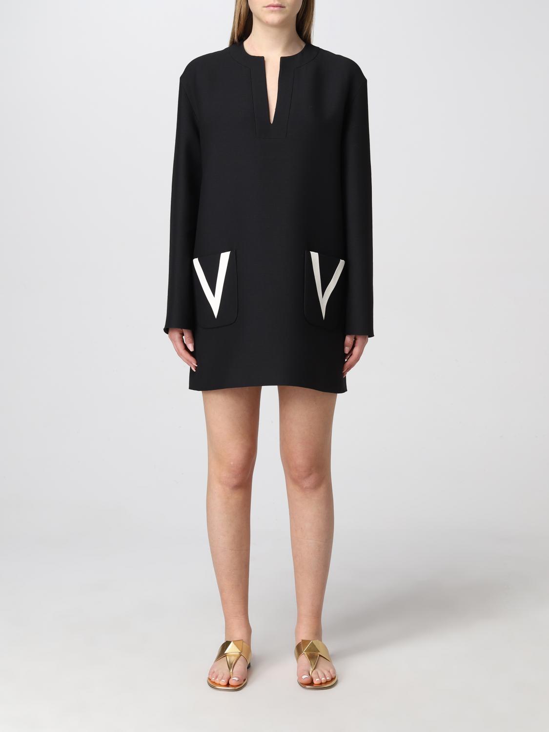 VALENTINO: Abito corto con tasche a toppa - Nero | Abito Valentino  XB3VAYD01CF GIGLIO.COM