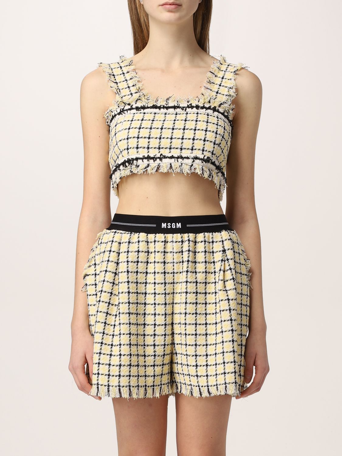 Msgm shorts in check cotton blend