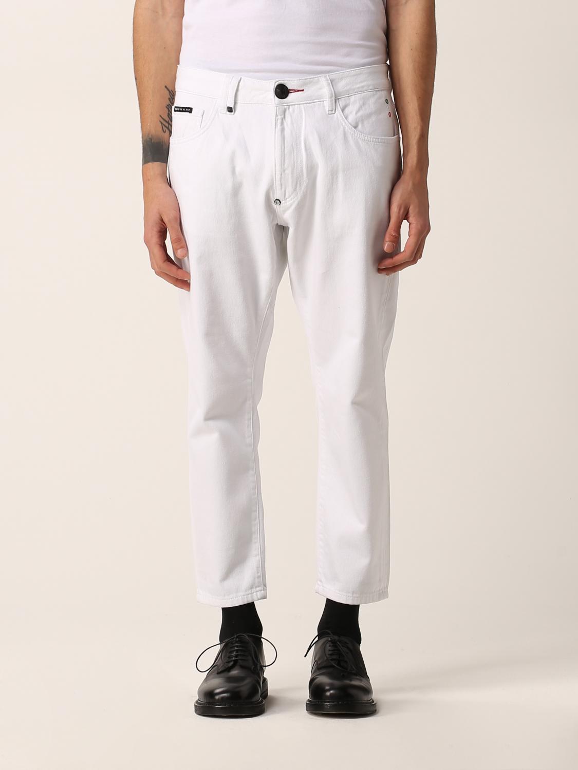 PHILIPP PLEIN: Jeans con logo - Bianco | Jeans Philipp Plein MDT2800PDE004N  GIGLIO.COM