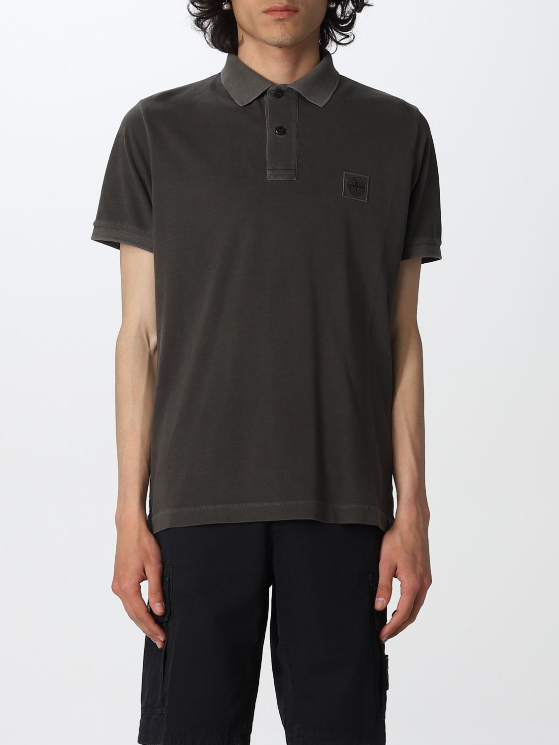 Stone Island Polo Shirt In Pique Cotton With Logo In Grey