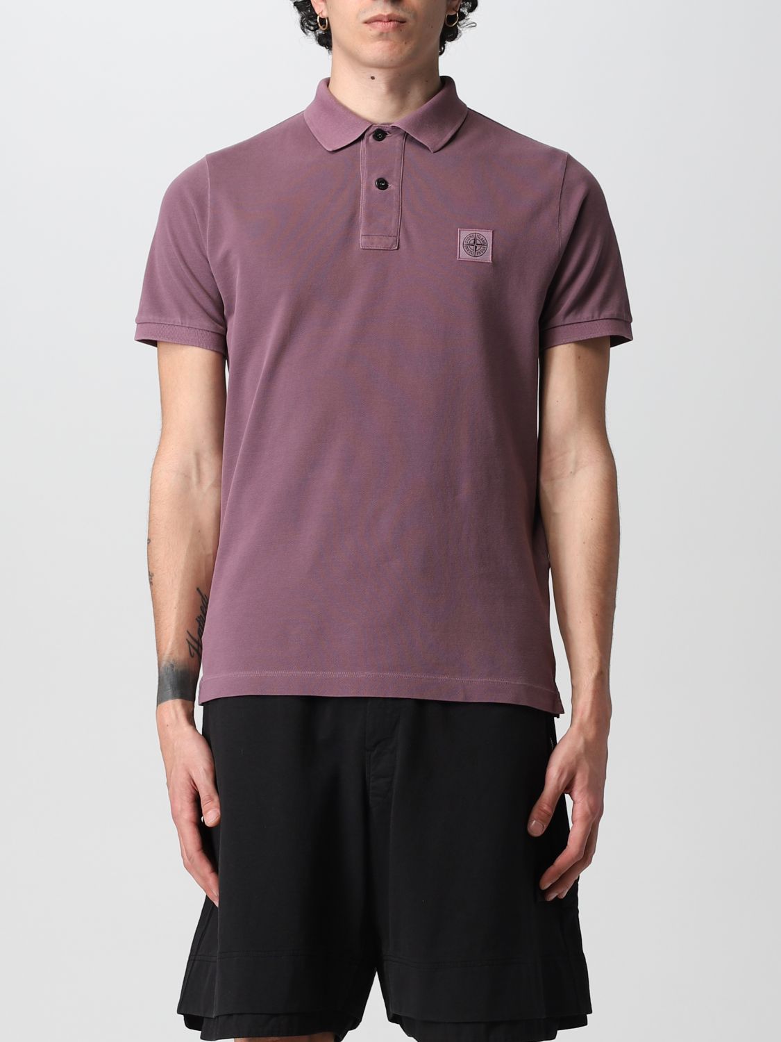 Stone Island Polo Shirt In Pique Cotton With Logo In Burgundy