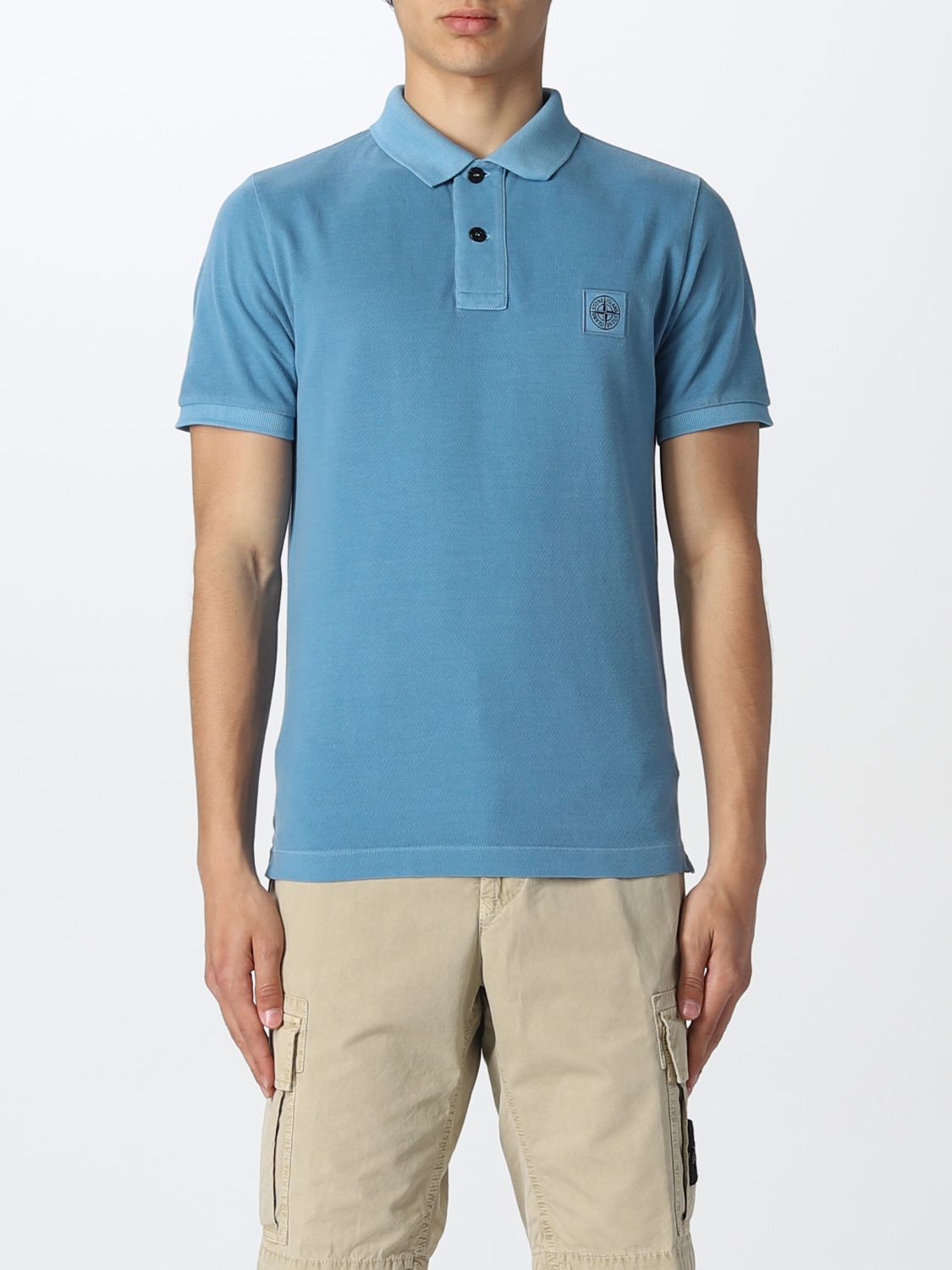 Stone Island Polo Shirt In Pique Cotton With Logo In Blue 2