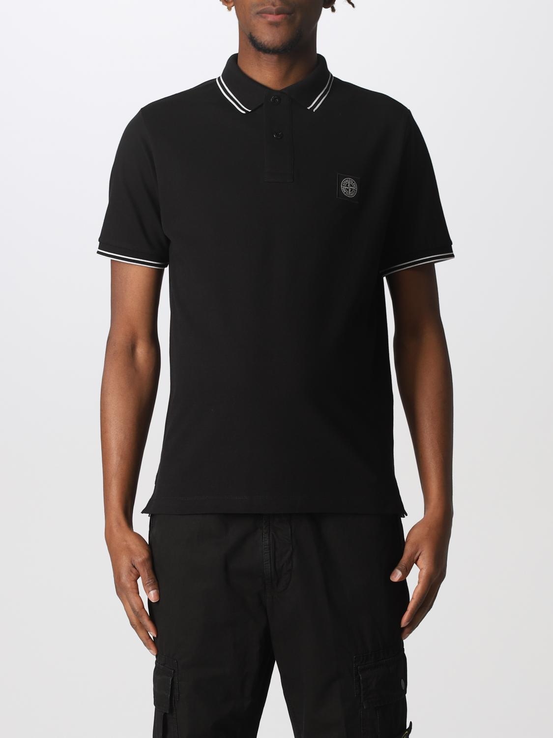 STONE ISLAND: polo shirt in stretch pique cotton - Black | Stone