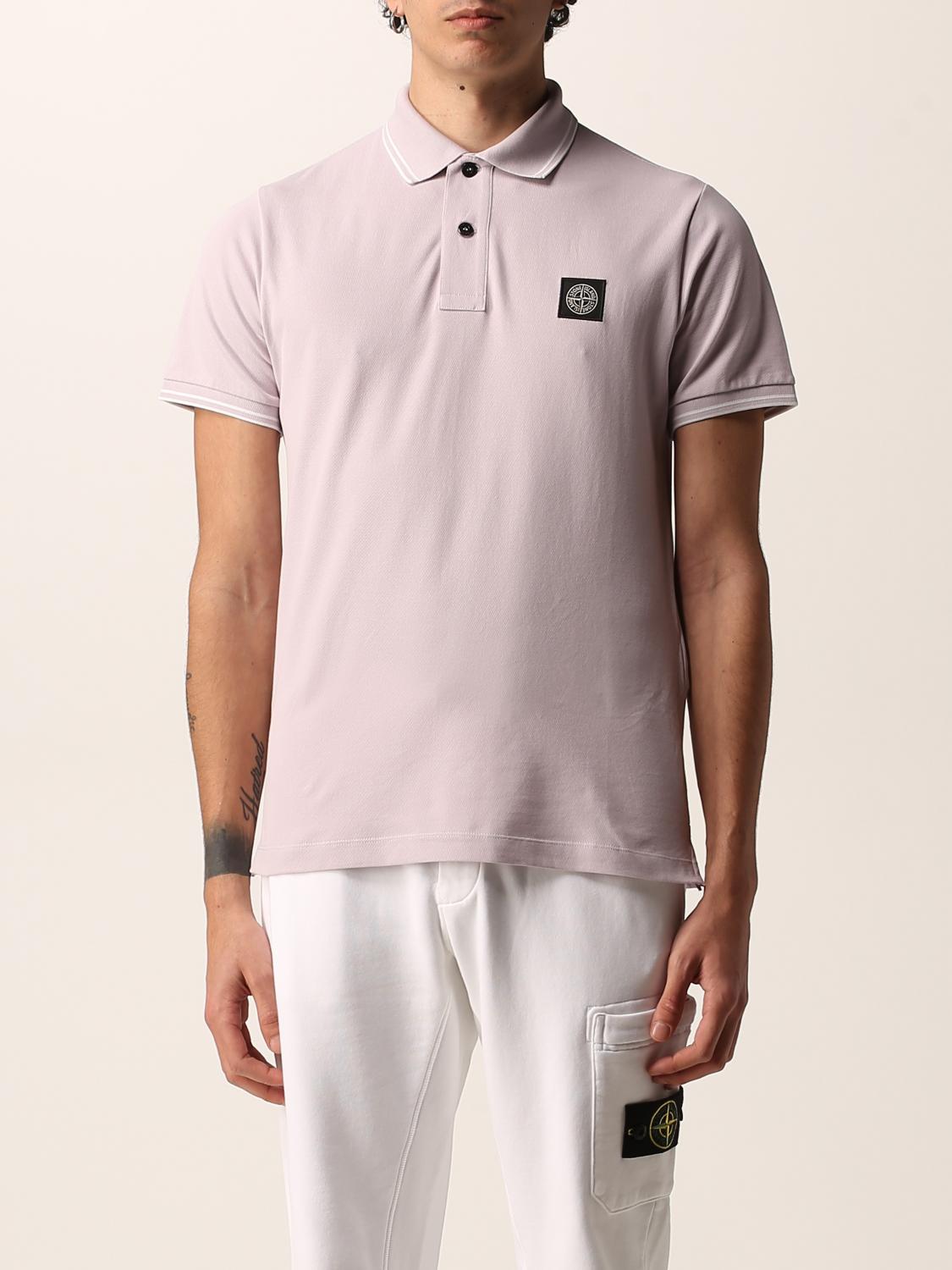 pink stone island polo