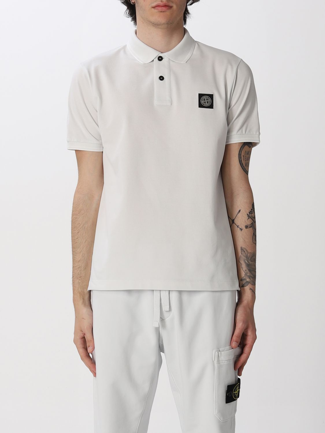 Stone Island Polo Shirt In Stretch Pique Cotton In Ice