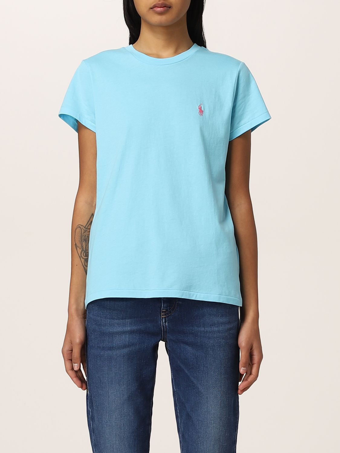 POLO RALPH LAUREN: cotton t-shirt with logo - Turquoise | Polo Ralph ...