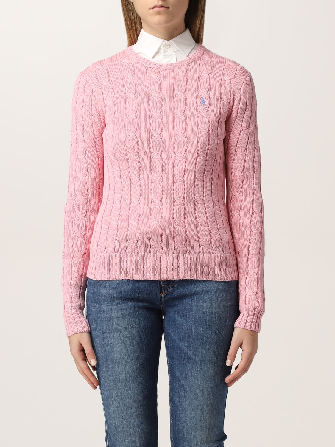 POLO RALPH LAUREN: cable sweater - Pink | Polo Ralph Lauren sweater  211580009 online on 