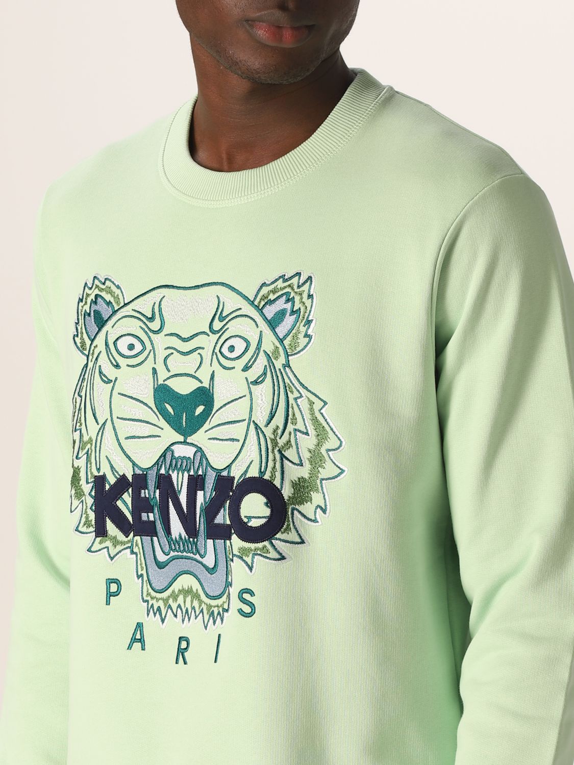KENZO: cotton sweatshirt with Tiger - Green | Kenzo sweatshirt 