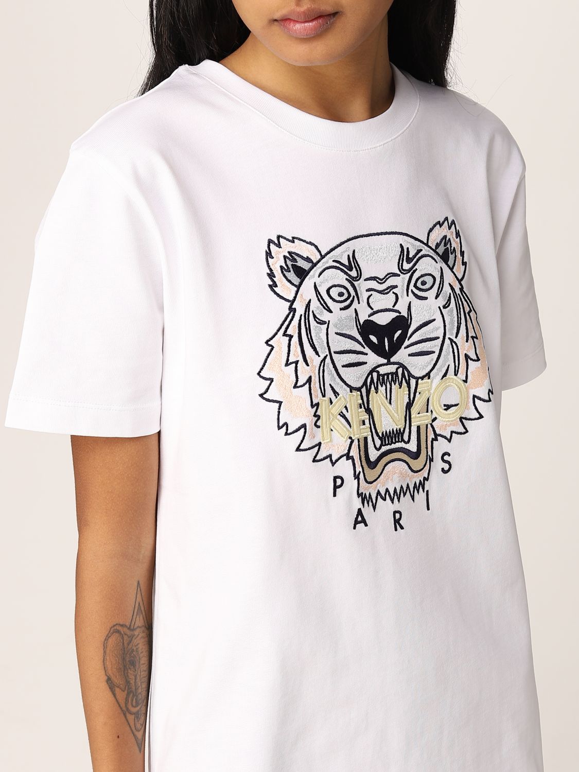 Evakuering binde underviser KENZO: cotton T-shirt with Tiger Paris logo - White | Kenzo t-shirt  FC52TS9124YO online on GIGLIO.COM