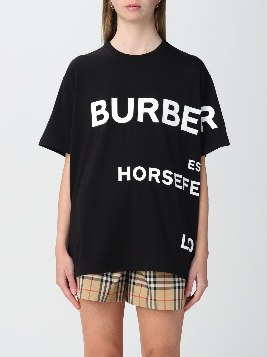 menos réplica Obligar BURBERRY: Camiseta de algodón con estampado, Negro | Camiseta Burberry  8040764 en línea en GIGLIO.COM