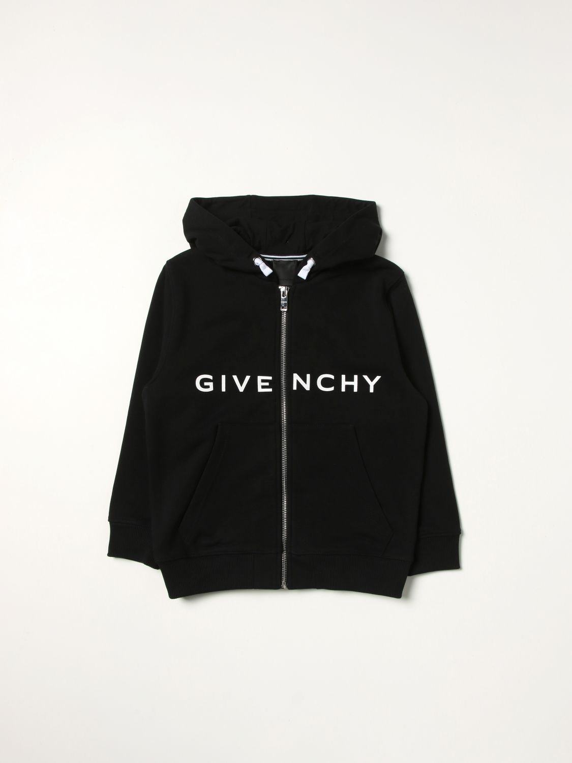 GIVENCHY: hoodie with zippers and 4G logo - Black | Givenchy sweater H25309  online on 