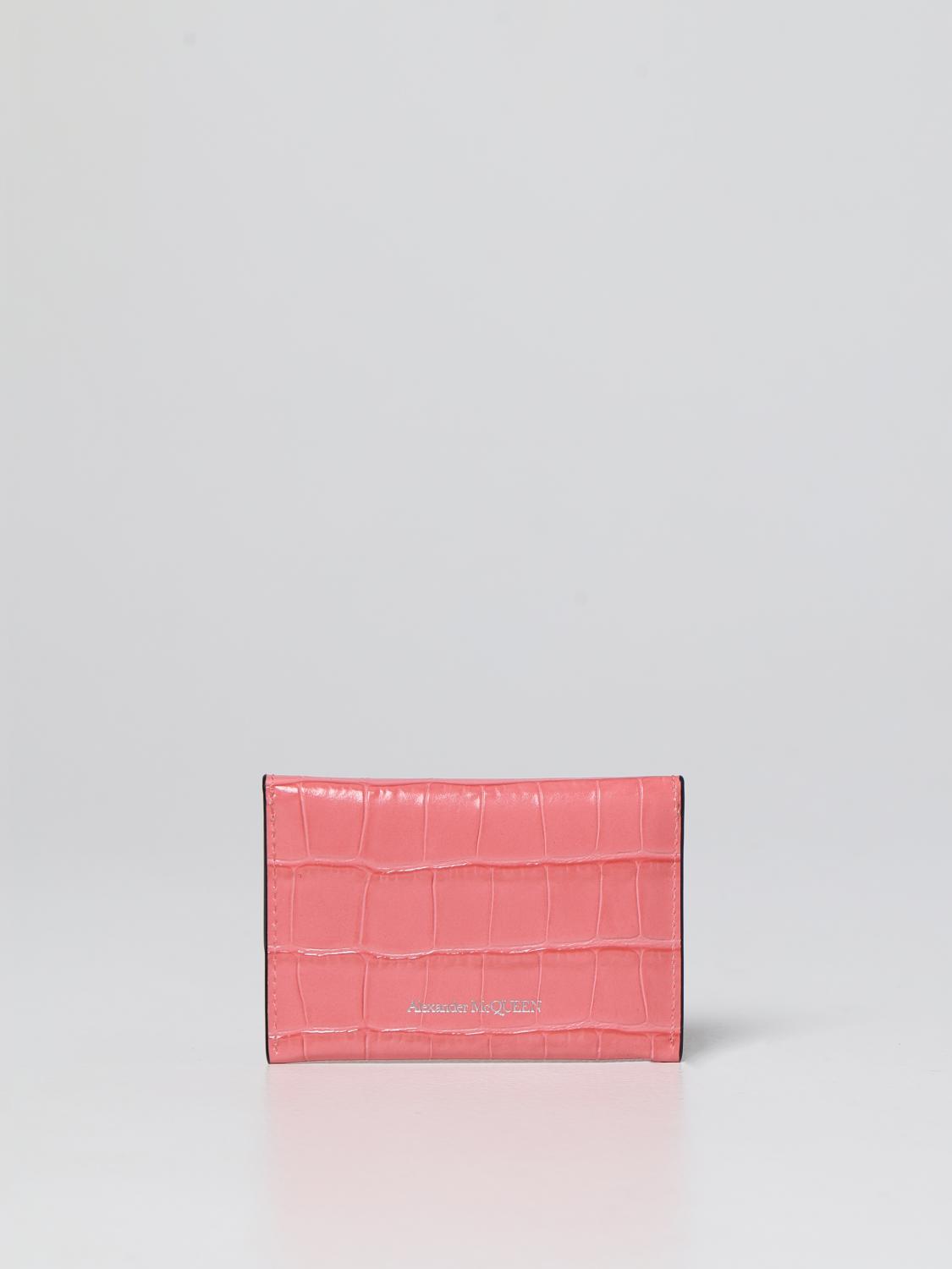 ALEXANDER MCQUEEN: Portacarte di credito in pelle con stampa cocco -  Corallo | Portafoglio Alexander Mcqueen 6320391JMUY GIGLIO.COM