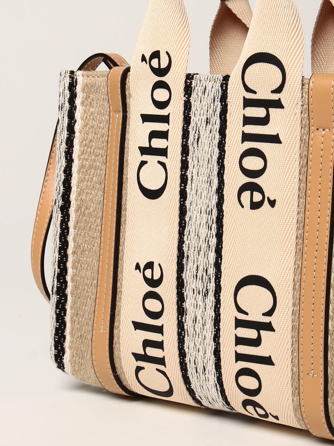 CHLOÉ Woody small linen tote bag Dove Grey Chloé tote bags C22SS397G44 online on