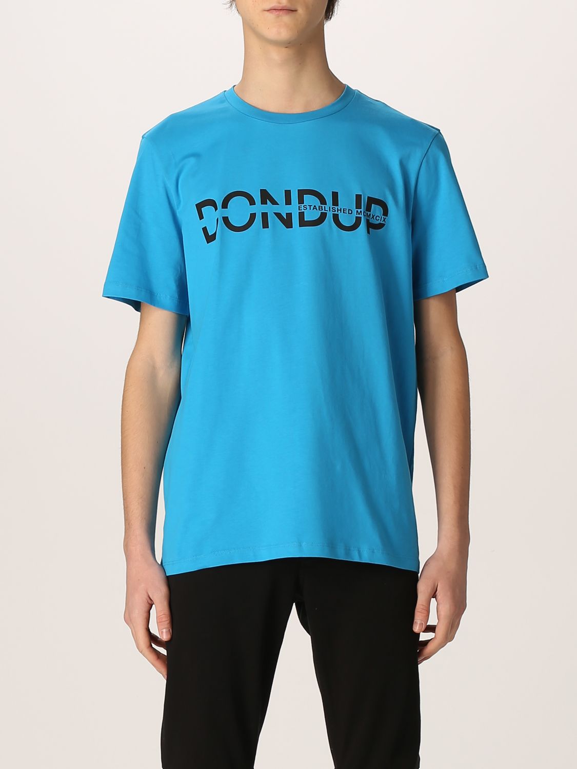 Dondup Outlet: basic cotton t-shirt with logo - Gnawed Blue | Dondup t-shirt US198JF0309UCF3 online on