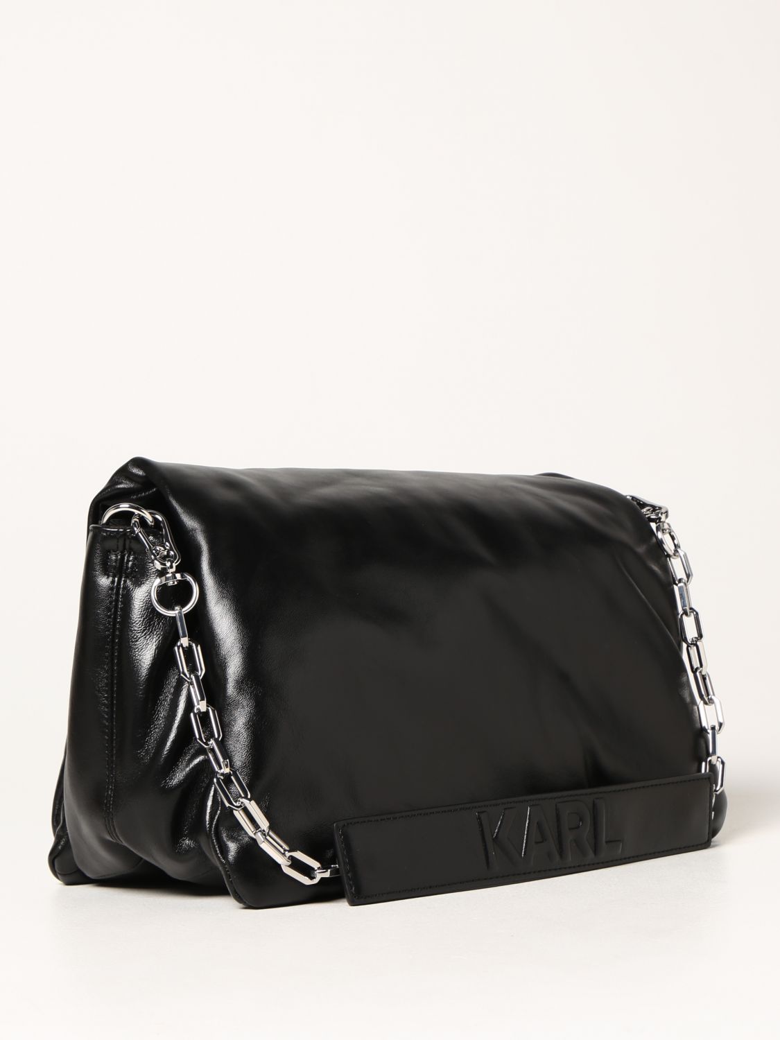 KARL LAGERFELD: Signature bag in nappa leather with logo - Black | Karl ...
