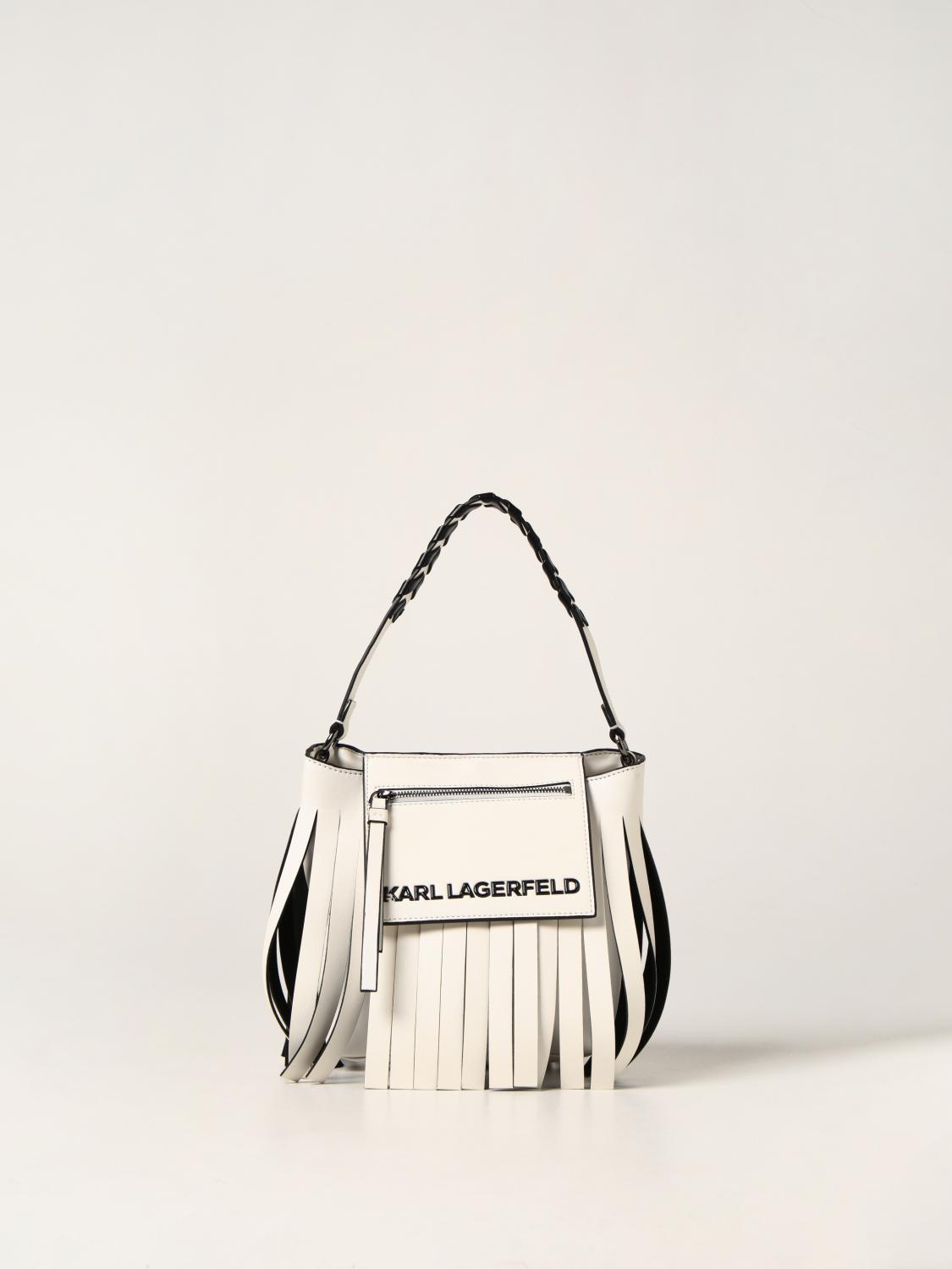 KARL LAGERFELD bag in synthetic leather with fringes White Karl