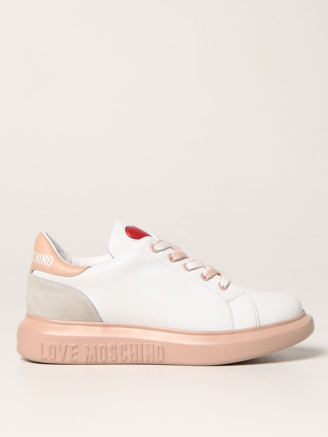 Love Moschino Sneakers In Leather With Heart In Ivory | ModeSens